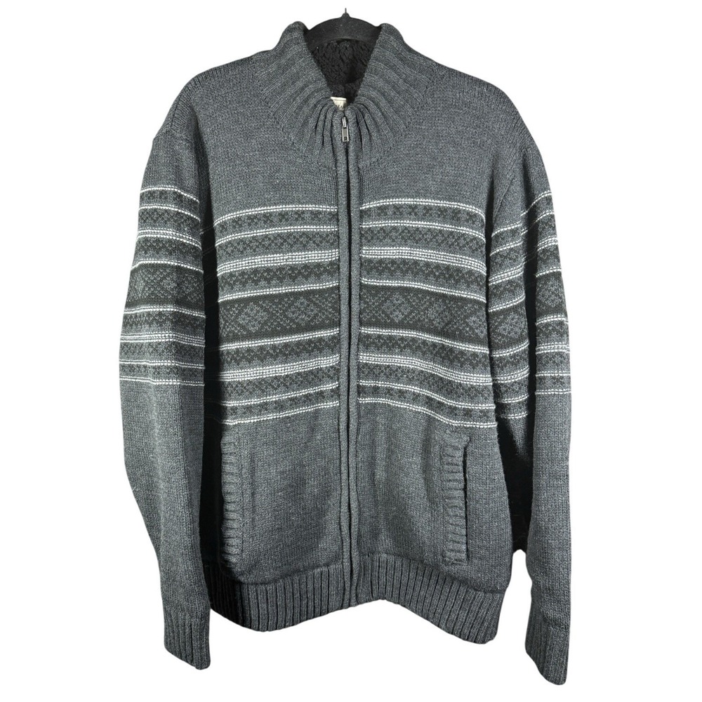Field‎ & Stream Full Zip Sweater Mens XL Gray Fair Isle Sherpa Lined Mock Neck